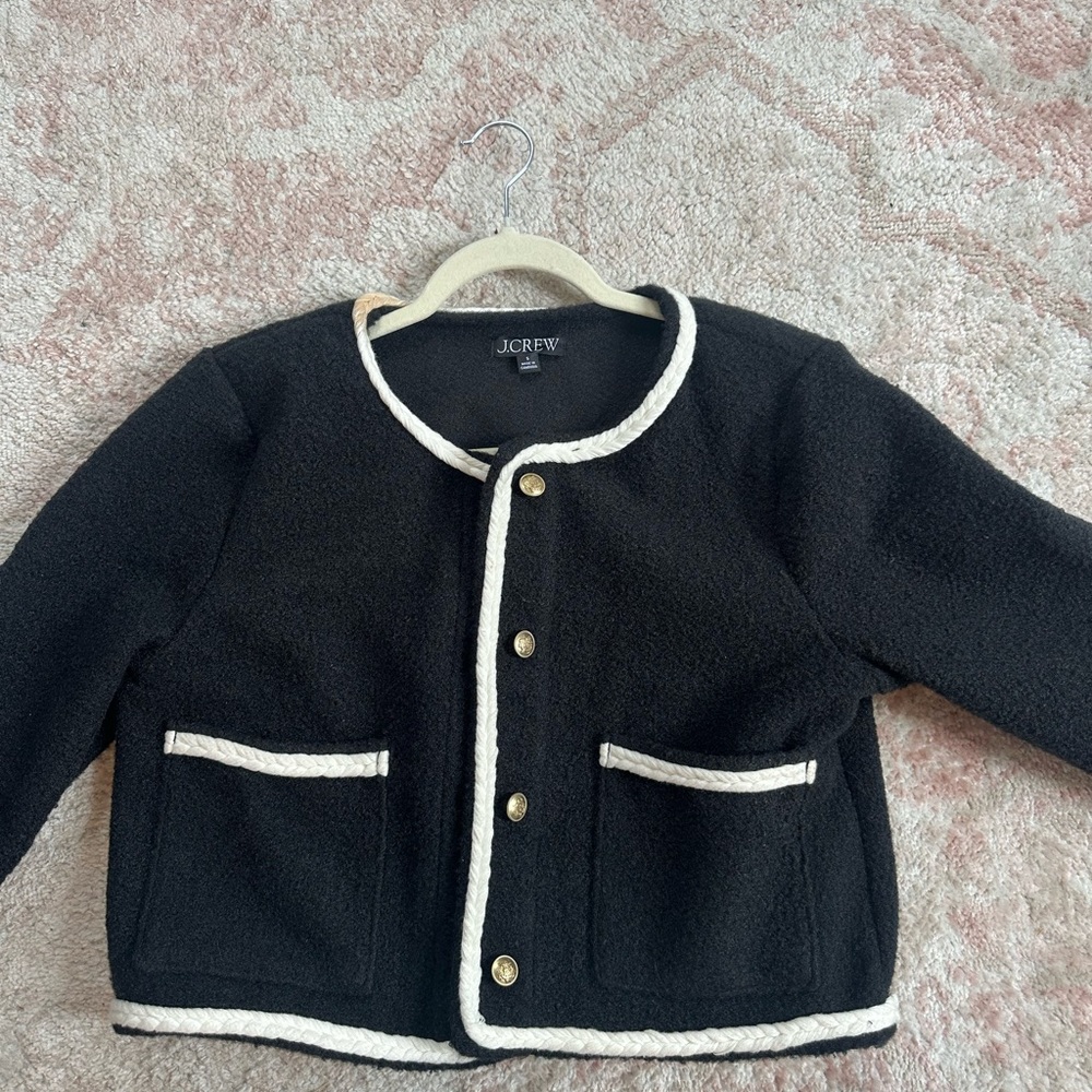 J. Crew Black and White Knit Blazer with Classic Trim